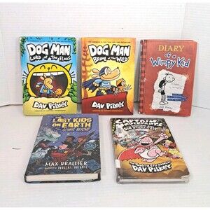 Childrens Book Lot (5) Wimpy Kid, Dog Man Captain Underpants Last Kids On Earth